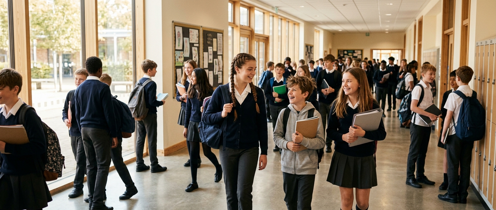 Secondary school pupils between lessons